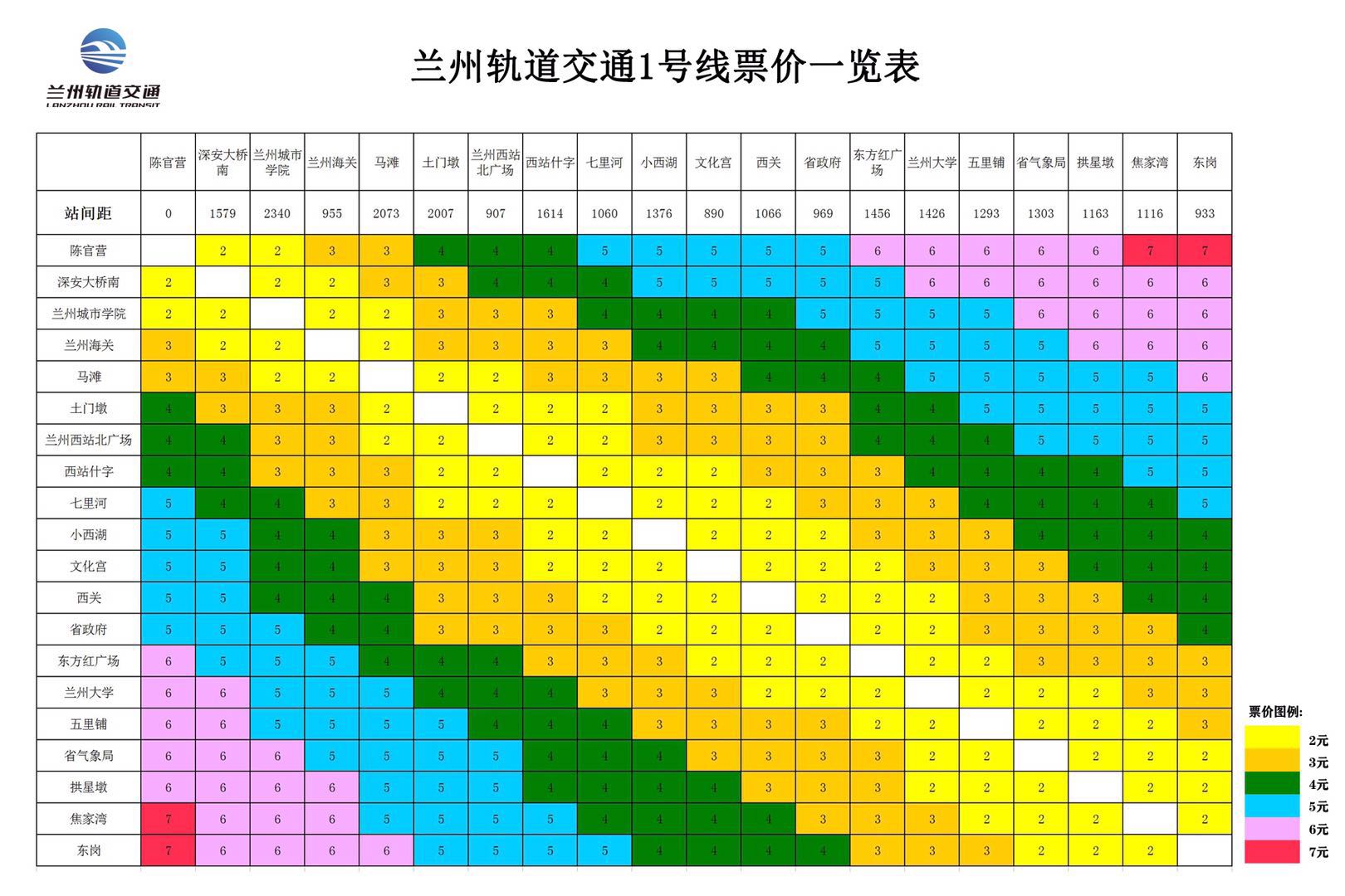 兰州市轨道交通1号线票价图及优惠政策都在这